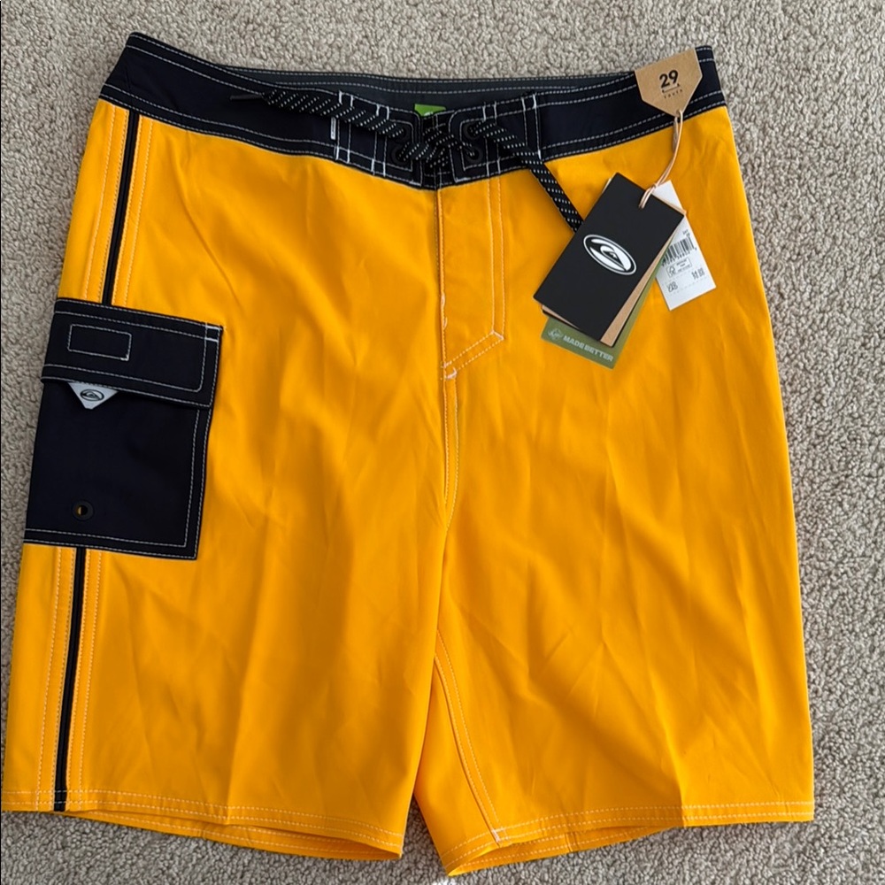 Quiksilver NWT Youth size 29 Orange and Black Swim Trunks